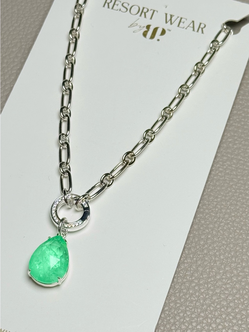 Bomb Party Silver Plated Pendant Necklace w/Green Stone Necklace